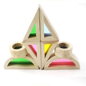 Montessori Sensory Toy Acrylic 6kinds Geometry <strong>Shape</strong> <strong>Block</strong> Wooden Rainbow <strong>Blocks</strong> - Product Image 4