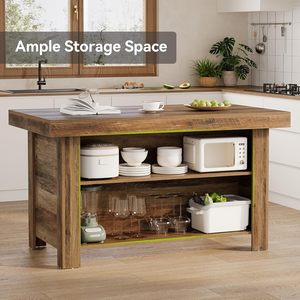 Mesa de Bar/Isla de Cocina Little Tree de 55 Pulgadas, Estilo Rústico Moderno, de Madera, con 3 Niveles, con Almacenamiento, Amplia Superficie de Trabajo y Espacio para las Piernas - Product Image 3