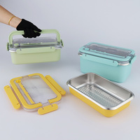 Groothandel 304 roestvrijstalen geïsoleerde bento lunchbox, draagbare buitenlunchbox met plastic deksel voor fruit, noten en snacks