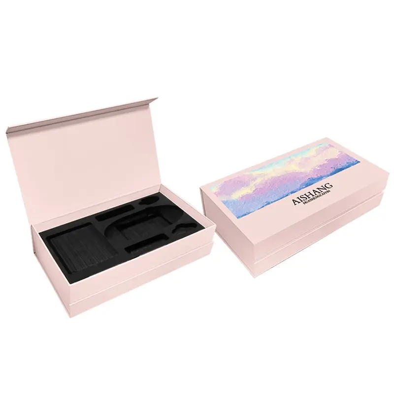 Boîte à bijoux noire personnalisée exquise éponge pour collier estampage à chaud en or emballage en forme de livre cadeau recyclable gaufrage laser