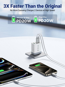 <span class=keywords><strong>Cargador</strong></span> USB de 40 W QC 3.0 Tipo C PD de 20 W con Carga Rápida para <span class=keywords><strong>iPhone</strong></span> 16 15 Samsung Xiaomi Teléfono Móvil Enchufe de Pared para UE EE. UU. Reino Unido - Product Image 2
