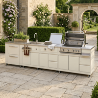 Cuisine extérieure modulaire de type cour européenne, îlot de barbecue, antibactérien, en acier inoxydable 304, armoire de cuisine extérieure avec réfrigérateur