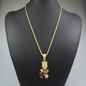 Bon prix bijoux hip hop personnalisés breloques mignon <span class=keywords><strong>Simpson</strong></span> pendentif 5A rond brillant coupe CZ pendentif en cuivre - Product Image 3