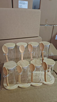 Ensemble de 8 pots à épices en verre hermétiques avec couvercles en bambou et cuillères en bois - Contenants de rangement de cuisine en borosilicate avec support