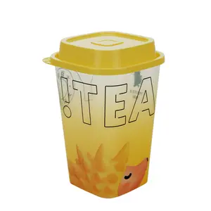 Vasos de plástico reciclables personalizados con impresión de logotipo para té con leche y refrescos