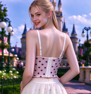 OEM ODM Logo personnalisé Haut corset bustier court pour femme en maille à pois et paillettes, à bretelles spaghetti réglables et à baleines - Product Image 6