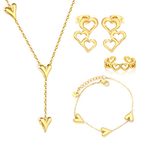 Juego de Joyería de Corazón en Acero Inoxidable con Baño de Oro de 18k, Regalo para Mujer, Collar, Aretes, Pulsera y Anillo de Moda - Product Image 1