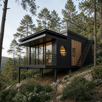 Maison modulaire de style luxueux avec murs en verre, terrasse extérieure et aménagement flexible