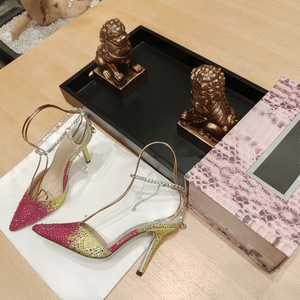 Zapatos de Tacón Alto Jimmy de Alta Calidad para Mujer, Parte Superior con Incrustaciones de Diamantes, Correa de Cadena con Diamantes, Costuras Precisas, a la Moda - Product Image 6