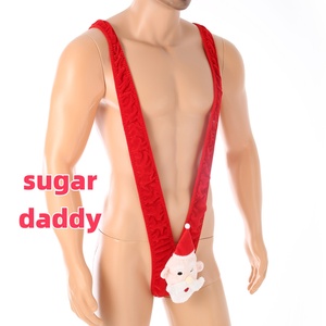 Mono de una Pieza con Cuello en V de Papá Noel para Hombre, Ropa Interior Sexy Ajustada de Punto de Poliéster - Product Image 5