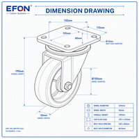 Roue pivotante fixe EFON EF8300 de 4 pouces avec frein, pneu en caoutchouc massif, construction en fer et nylon
