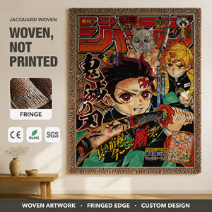 <span class=keywords><strong>Tapisserie</strong></span> Jacquard Tissée <span class=keywords><strong>Manga</strong></span> Samouraï Chasseur de Démons, Émeraude, Scharlot, Noir, en Coton, à Franges, Réversible, pour Tatami et Canapé - Product Image 2