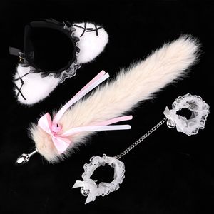 Ensemble de bondage pour chatte sexy SM avec queue de renard, plug anal, bandeaux d'oreilles de chat, collier en dentelle avec cloche, pince pour les tétons, jeu de rôle - Product Image 3