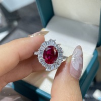 Bague Romantique pour Femme en Argent 925 Plaqué Rhodium avec Rubis de Laboratoire Taille Ovale Sertie à Griffes – Cadeau Idéal pour Fête, Petite Amie, Fiançailles, Mariage