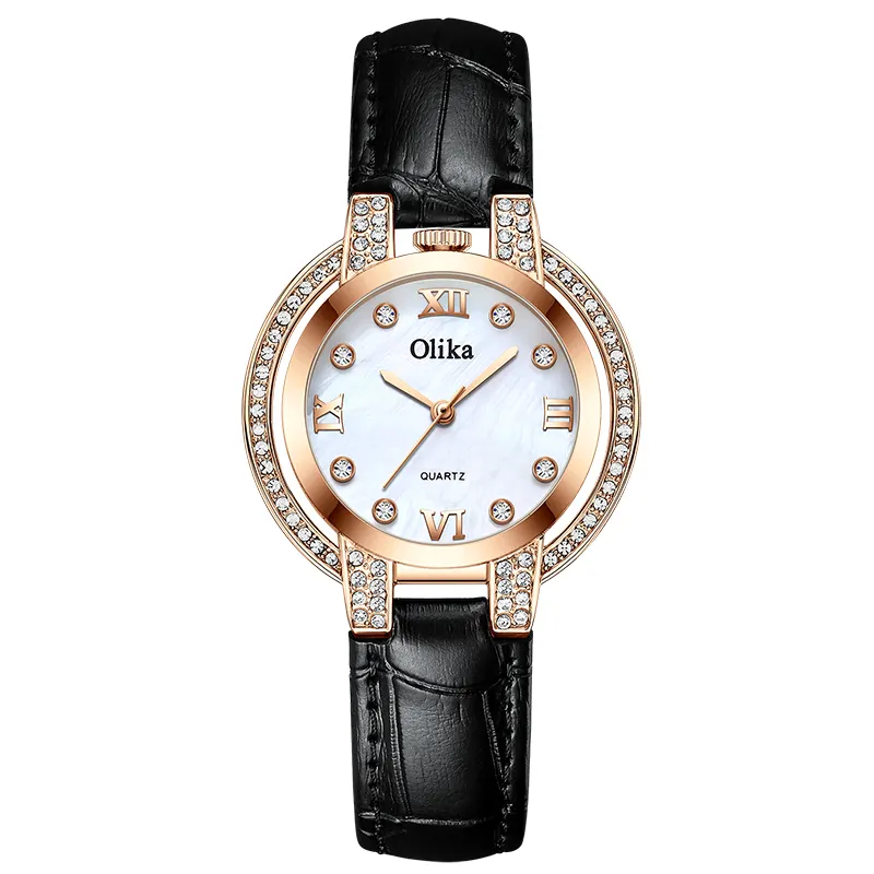 Luxury Brand Diamond Dotted Alloy Case Female Quartz Watch Cowhide Leather Strap Fashion Cheap Wristwatch