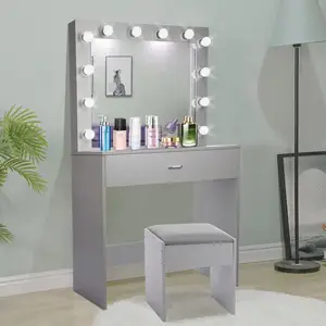 Antique Trắng Trang Điểm Dresser Casual Mở Rộng Vanity Thiết Kế Đơn Giản Màu Xám Bàn Trang Điểm