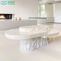 HZX Vente en gros de marbre en fibre de verre travertin pour la maison moderne, la villa, l'hôtel, les meubles, table basse beige polie et affinée, imperméable