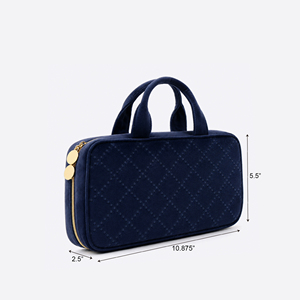 <b>Navy</b> Embossed Velvet Polyester Hanging for Organizer Zippered Mesh Compartments Metal Hook Handles for Travel Carry-On Use - Product Image 2