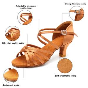 Высококачественные женские атласные туфли для латиноамериканских танцев с регулируемыми ремешками на щиколотке и стразами на пряжке, на высоком каблуке - Product Image 2