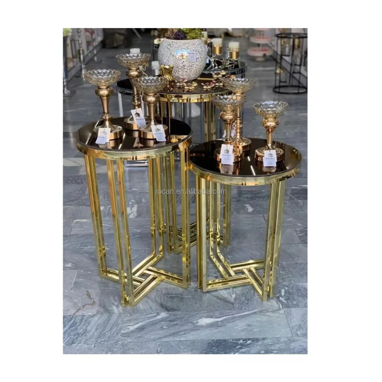 Piédestal de décoration de mariage pilier rond cylindre fournitures de fête présentoir gâteau fleur désert support table socle doré