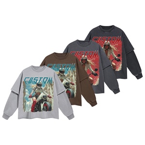 เสื้อยืดแขนยาวสำหรับผู้ชายเสื้อเชิ้ตผ้าฝ้ายโอเวอร์ไซส์ลายกราฟิก - Product Image 1