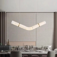 Nouveau design, lustre en albâtre personnalisé, art déco, salle à manger, salon, hauteur réglable, cadre en cuivre, luminaire suspendu en marbre, LED