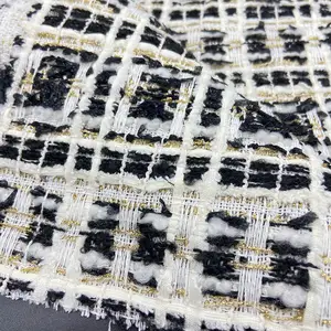 Vendita calda 70% poliestere 25% acrilico 415gsm pesante tessuto in tweed con motivo a quadri in bianco e nero per cappotto da donna