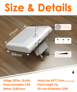 Venta directa de fábrica, luz LED nocturna de inducción regulable, luz de pared interior ABS para dormitorio, decoración del hogar, mesita de noche para pasillo - Product Image 2
