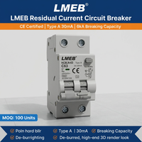 Interruptor Diferencial RCBO Tipo A LMEB HC8LN-63, 2P, 10A a 63A, 30mA, 6kA, para Caja de Distribución Doméstica