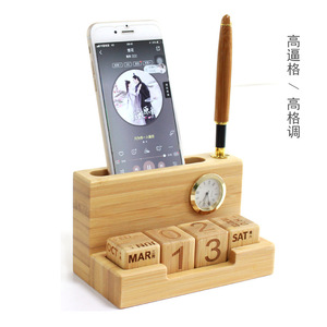 Nhà Máy gỗ tự nhiên tre đa chức năng chủ thẻ kinh doanh văn phòng máy tính để bàn lưu trữ bút chủ gỗ Bút Quà Tặng thiết lập với đồng hồ - Product Image 4