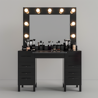 Meuble de luxe personnalisé pour femmes et jeunes filles, table de maquillage en bois noir au design moderne avec miroir et tiroirs pour chambre à coucher