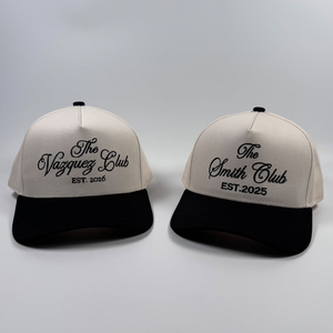 Sombrero de Vaquero Unisex de Alta Calidad, Personalizado con Bordado Cursivo, Beige y Negro, <span class=keywords><strong>Gorras</strong></span> de Camionero para Boda, <span class=keywords><strong>Gorras</strong></span> Estructuradas de Algodón de Perfil Medio - Product Image 2