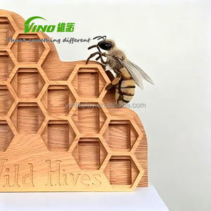 Natural Rustic Engraved Multi - Compartment Wooden Honeycomb - shaped Honey Jam Jar <b>Display</b> <b>Rack</b>, Retail Store Honey Organizer - Product Image 6