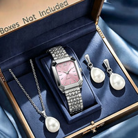 Ensemble de 4 montres élégantes rectangulaires pour femmes, cadran romain, montre-bracelet à quartz, ensemble de bijoux en perles (sans boîte)
