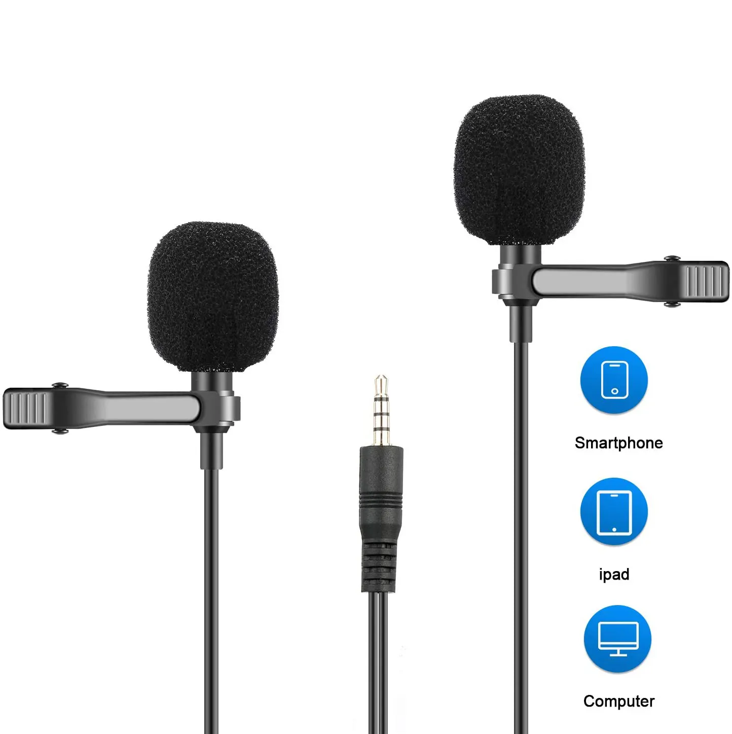 Dual-Head Lavalier Microfoni Risvolto Clip-on Microfono A Condensatore Per il iPhone di Apple, Android,PC, la registrazione, Intervista, Video Conferenza