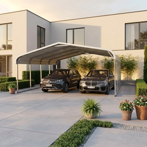 Abri de voiture préfabriqué extérieur pour deux véhicules, 20*20 pieds, en acier modulaire, portable, kit de protection pour véhicule - Product Image 1