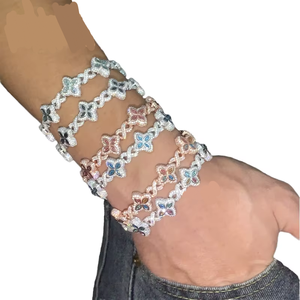 Pulsera de Plata de Ley 925 Unisex con Diseño de Flor Infinita Marquise y Moissanita, Estilo Hip Hop, Cadena Cubana - Product Image 1