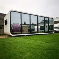 Maison capsule modulaire de luxe Apple Cabin, maison préfabriquée miniature avec mur entièrement vitré pour le glamping, les hôtels, les bureaux ou les pods.