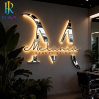 Enseigne lumineuse LED 3D personnalisée de qualité supérieure pour magasin, lettres rétroéclairées en miroir argenté, logo lumineux pour entreprise