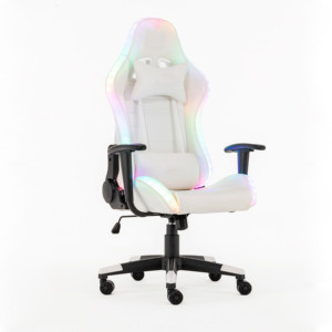 Chaise d'ordinateur ergonomique de haute qualité Chaise de jeu en cuir PU blanc pour adulte avec lumières RVB - Product Image 5