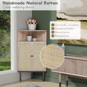 Wood <strong>Corner</strong> Cabinet <strong>Rattan</strong> Doors Adjustable ShelvesDesign-Durable Cabinet Entryway <strong>Corner</strong> Modern for Bathroom Living - Product Image 3