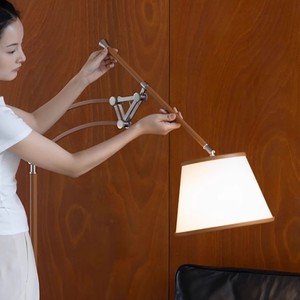 H Deco Golden Brown Leather <b>Floor</b> Lamp With Folding Arm Adjustable Height For Living Room <b>Sofa</b> Area - Product Image 2