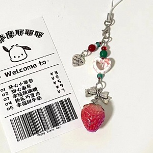 Cordon de téléphone portable de haute qualité avec pendentif fraise, mignon, style hipster, pour fille, avec perles, pour écouteurs, clés, sac, décoration, sangles de téléphone portable - Product Image 3