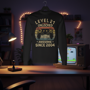 T-shirt a maniche lunghe per compleanno gamer, livello 21 sbloccato, fantastica dal 2004 - Product Image 3