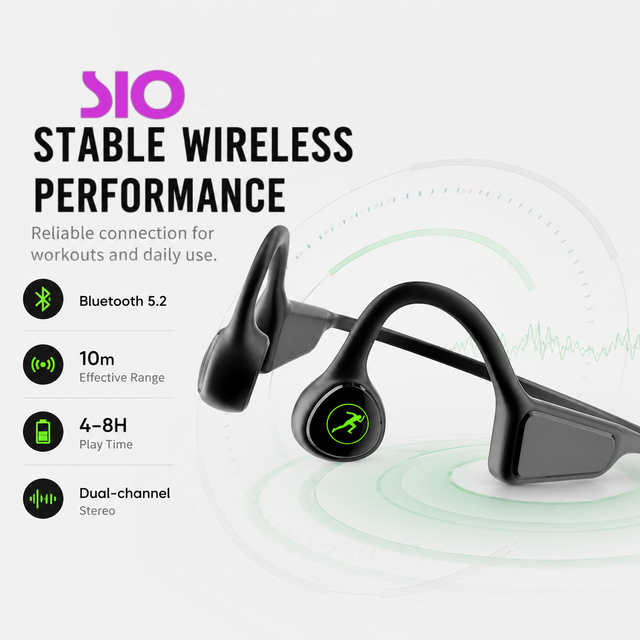 Bone Conduction Wireless Earphones Open Ear Sports Headset, Waterproof Ear Hook Running Headphones for Gym, Music & Calls