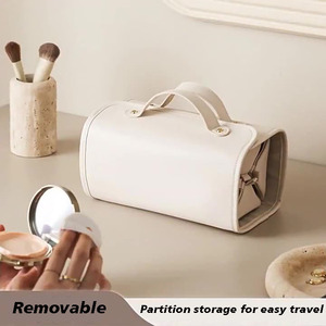 Sac de Maquillage Pliable en Cuir PU Grande Taille pour Femme, Trousse de Toilette Portable en Toile avec Fermeture Éclair et Compartiments Souples – Offre Spéciale - Product Image 2