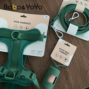 BOBO & YOYO yeni tasarım lüks özel Logo yüksek kalite su geçirmez PVC neopren <span class=keywords><strong>Pet</strong></span> kedi köpek koşum tasma Poop çanta tutucu ile Set - Product Image 1