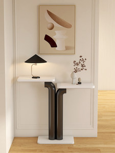 Console d'entrée de luxe légère, ultra-étroite, créative, de style japonais moderne, haut de gamme, en acier inoxydable, avec plateau en marbre blanc - Product Image 5