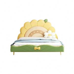 Cómoda cama amarilla de princesa de girasol para niños con marco de madera maciza diseño de dibujos animados para decoración de dormitorio de niñas pequeñas - Product Image 5