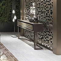 Console moderne de luxe en acier inoxydable avec dessus en marbre, table d'entrée en diamant avec miroir pour salon, hôtel, chambre à coucher, ensemble de miroirs